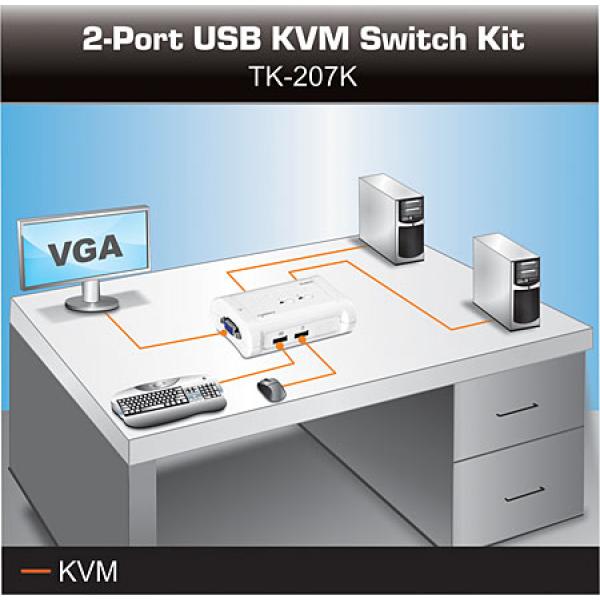 سويتش من تريندنيت يحتوي على USB ومنافذ الشاشة للتحكم ب2 كمبيوتر 2-Port USB KVM Switch Kit TK-207K