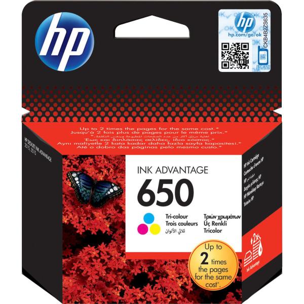 خرطوشة حبر اتش بي اصلية  HP 650 Tri-color Original Ink Advantage Cartridge CZ102AE ثلاثية الالوان