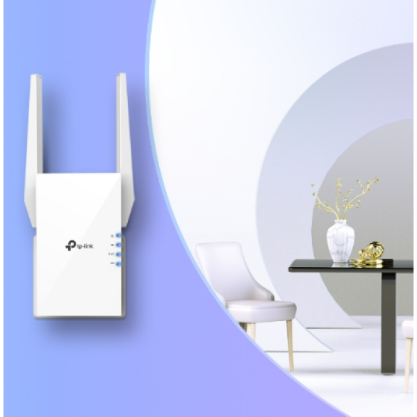 تي بي لينك  AX1500 موسع نطاق واي فاي مع 6 سرعات Wi-Fi، و سرعة تصل إلى 1500 ميغابايت بالثانية ومعزز Wi-Fi ثنائي النطاق، و مكرر لاسلكي مع منفذ غيغابايت، و 2 جهازين هوائيين خارجيين، سهل الإعداد (RE505X)
