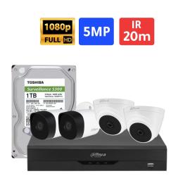 مجموعة 4 كاميرات مراقبة ( 2 داخلية و 2 خارجية ) عالية الدقة من داهوا 5 ميجا بكسل - مع جهاز التسجيل و قرص صلب 1 تيرابايت