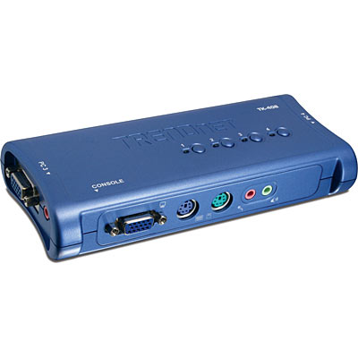 سويتش  يحتوي على 4 منافذ ( الشاشة,الماوس,لوحة المفاتيح,الصوت)  4-Port PS/2 KVM Switch Kit with Audio TK-408K